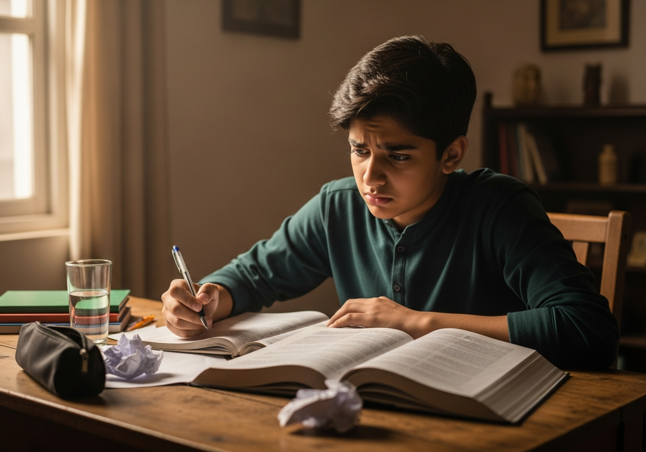 Student focused on Pakistani board exam preparation